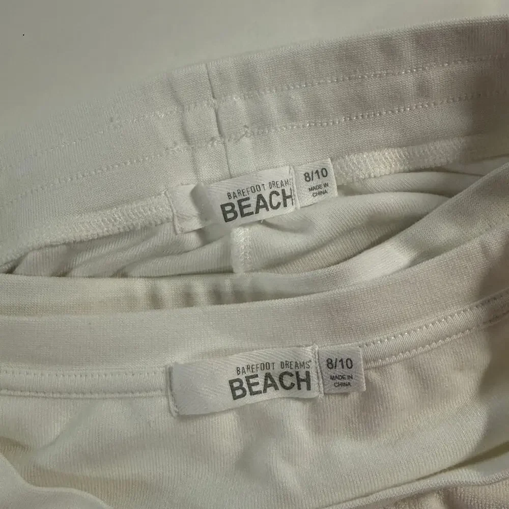 Barefoot Dreams Beach Girls 2 Piece Jogger Sweatshirt Set 8/10 White Terry